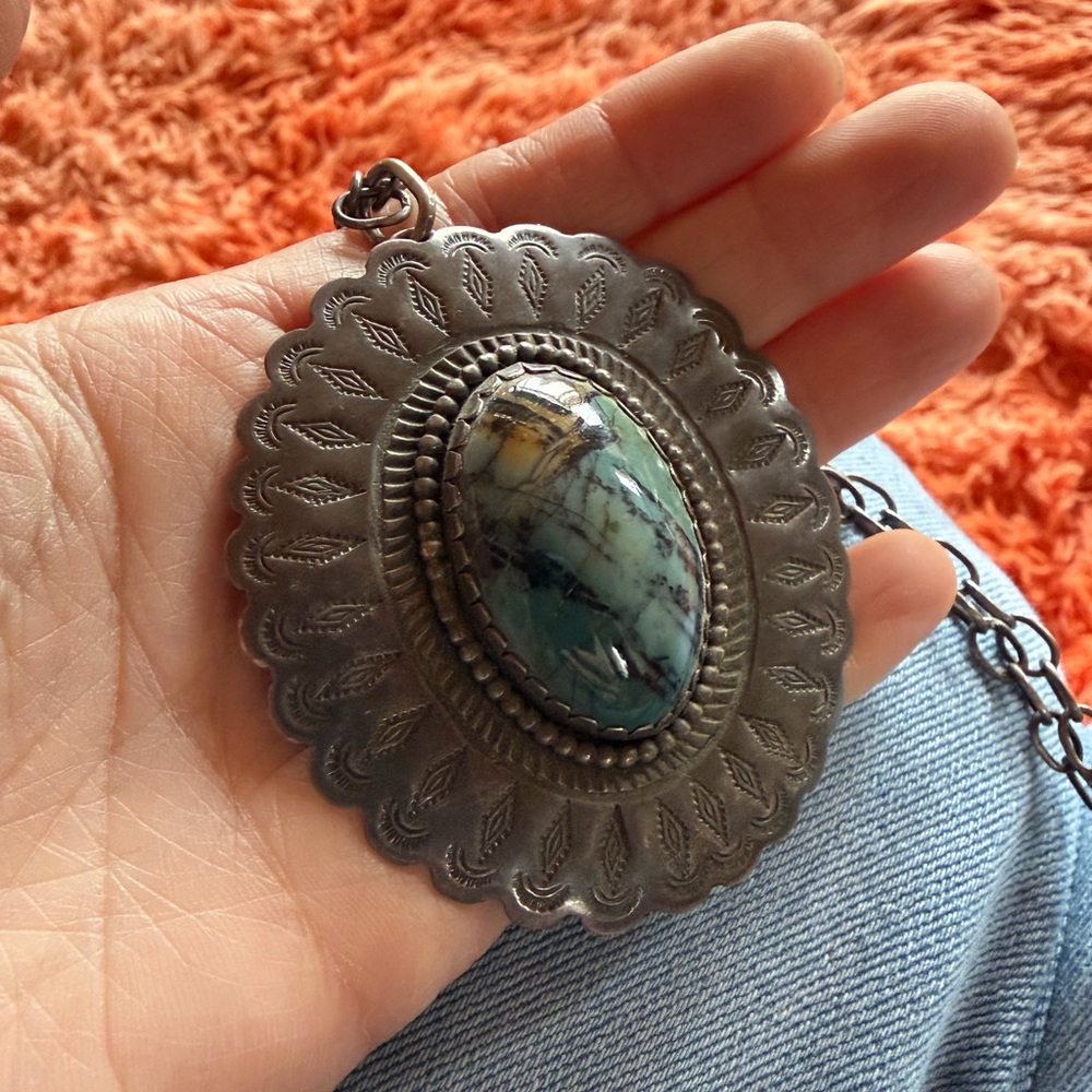 Statement sterling silver vintage Native Pendant Necklace old pawn
